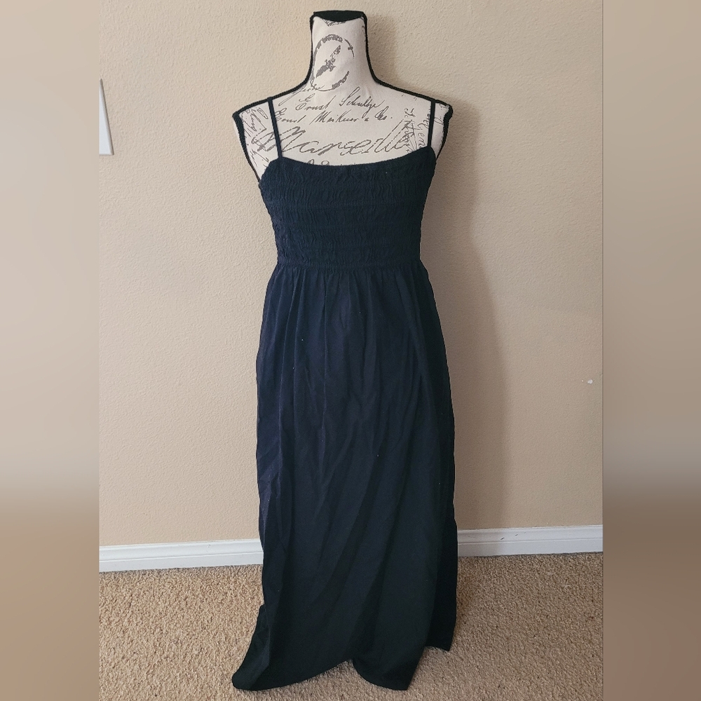 GAP Black Smocked Maxi Dress with Spaghetti Straps